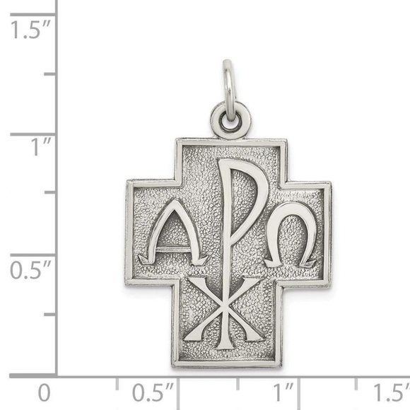 Sterling Silver Antiqued Alpha Omega Cross Pendant New Religious Charm 925 - Picture 2 of 3
